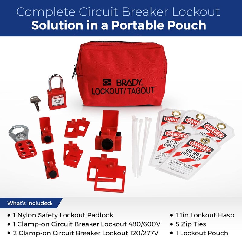 Brady Breaker Lockout Tagout Electrical Loto Kit. 120/277V to 480/600V Circuit Lock Outs. Set Includes 1 Red Safety Padlock, Hasps, Tags. Devices for Station Refill - 153669 - Image 2